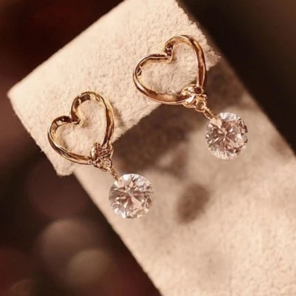 heart Earrings Jewelry - Heart Dangling Crystal Lightweight Dainty Earrings